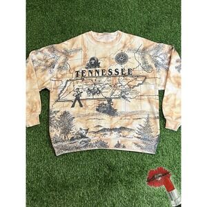 Vintage 90s Tennessee Crewneck‎ Tie Dye All Over Print Map Elvis 1992